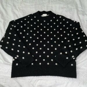 H&M MEDIUM Knit Wool blend Polka Dot Sweater Black dolman sleeve mock neck